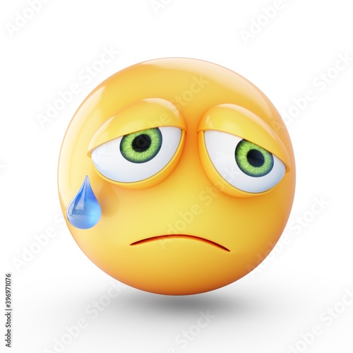 3D Rendering sad emoji isolated on white background