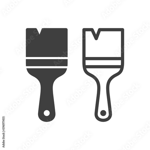 Logotipo pincel de pintura con lineas y relleno en fondo gris
