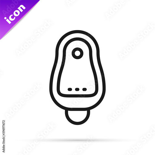 Black line Toilet urinal or pissoir icon isolated on white background. Urinal in male toilet. Washroom, lavatory, WC. Vector.