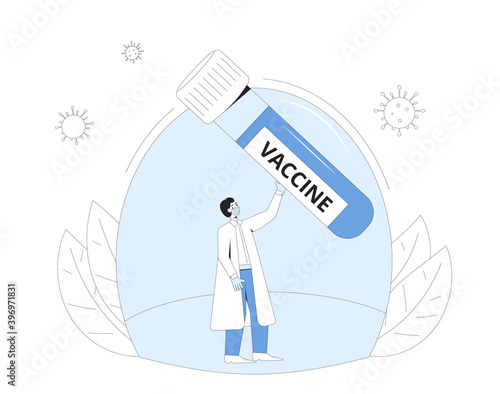 Vaccine reseach done concept. Coronavirus treatment complete development. Corona virus injection test. Laboratory finding prevention. Doctor conclude phase 3 study of covid medicine candidate