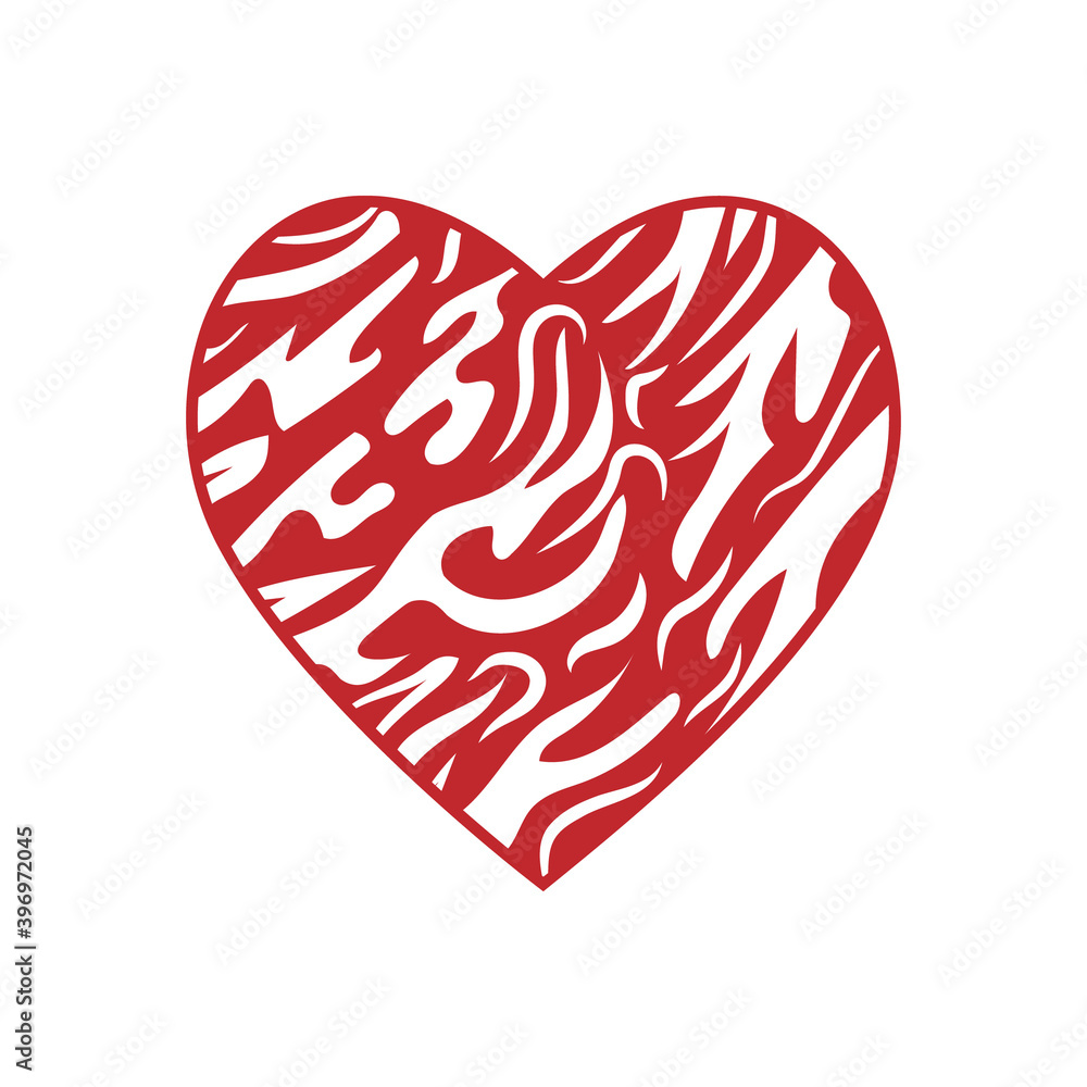 Red heart with striped Zebra wool pattern abstract love symbol, color isolated vector illustration, clipart, design, decoration, scrapbooking, app, banner, print, sublimation, clipping, laser, templat Red heart with striped Zebra wool pattern abstract love symbol, color isolated vector illustration, clipart, design, decoration, scrapbooking, app, banner, print, sublimation, clipping, laser, templat