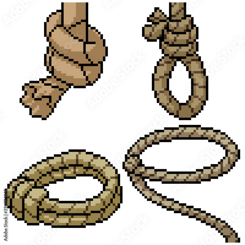 pixel art set isolated cowboy rope