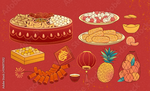 Chinese new year food element set