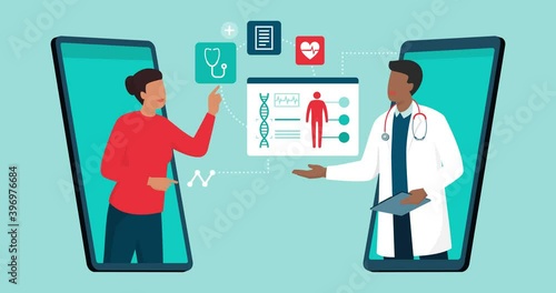 Woman connecting with a doctor online using a smartphone app