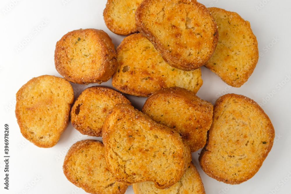 Garlic bread on a white background Garlic bread on a white background