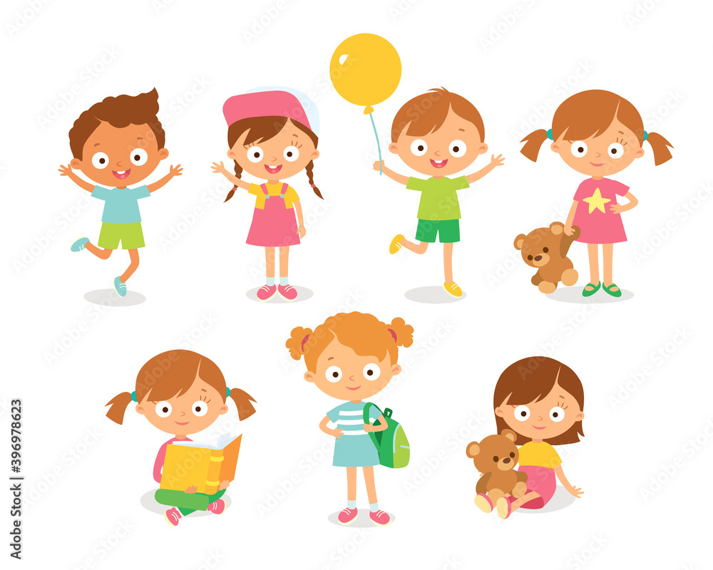 Set group collection of vector cute babies kids characters playing,doing activities in different various poses.Children happily jump,move,greeting with hads up.having fun in fine mood,play,hang around Set group collection of vector cute babies kids characters playing,doing activities in different various poses.Children happily jump,move,greeting with hads up.having fun in fine mood,play,hang around