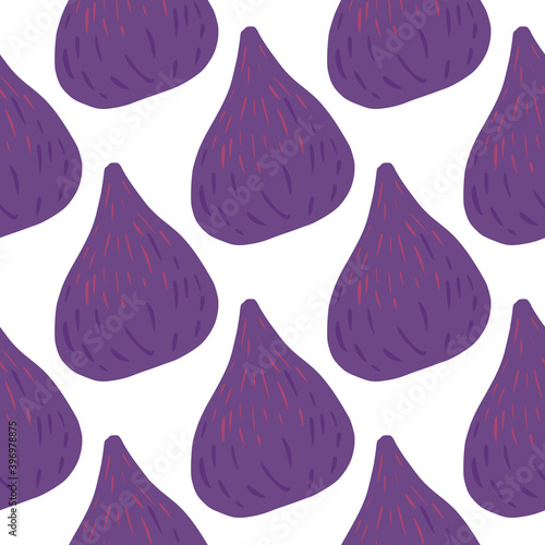 Seamless hand drawn pattern wuth purple abstract fig ornament. Isolated fruit print.