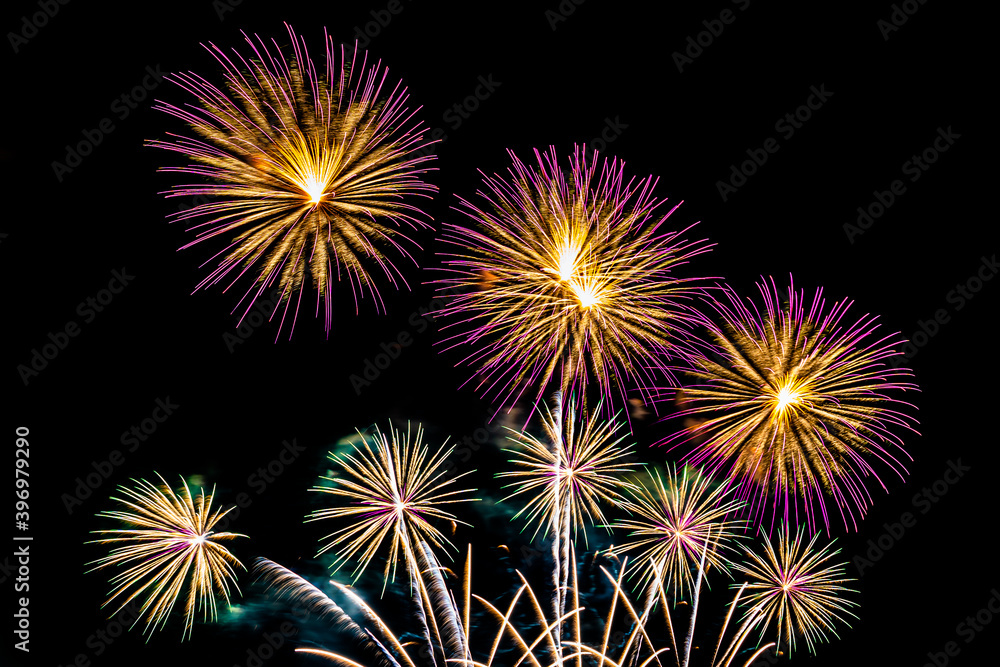 Abstract colorful firework display for celebration anniversary