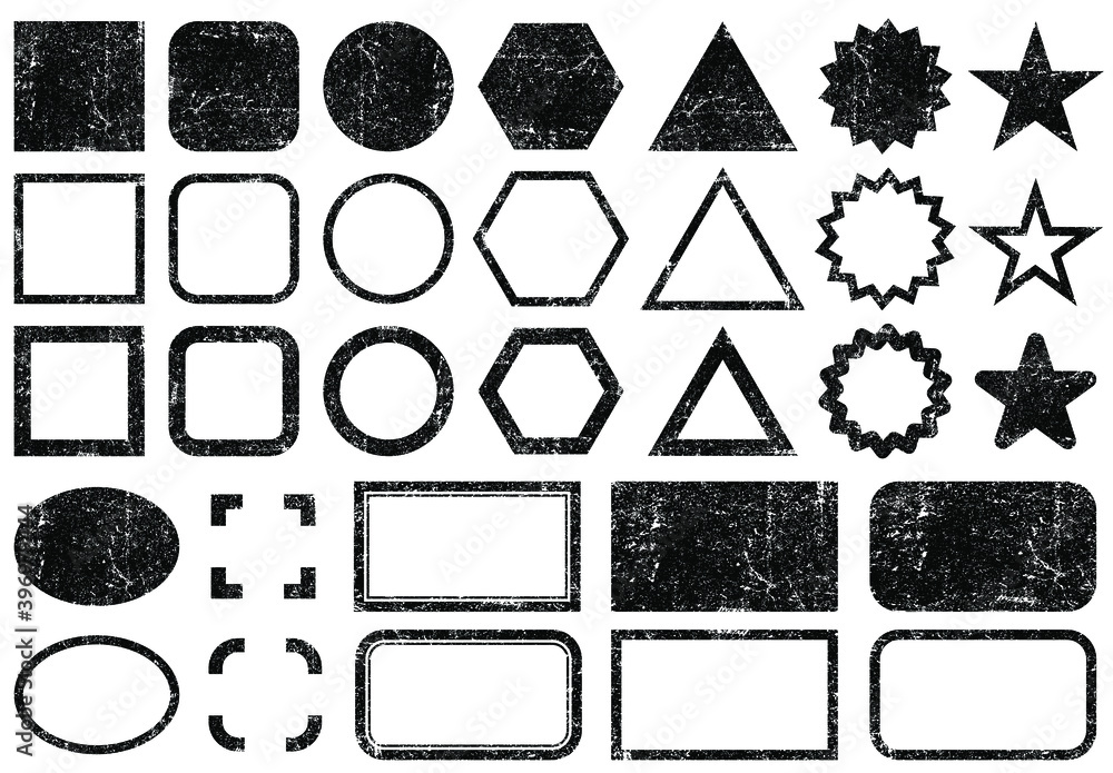 Stamps frames vector icon shape set. Stamp grunge ink rubber labels