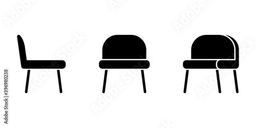 Isolated simple office chair vector illustration icon pictogram set. Front, side view silhouette on white