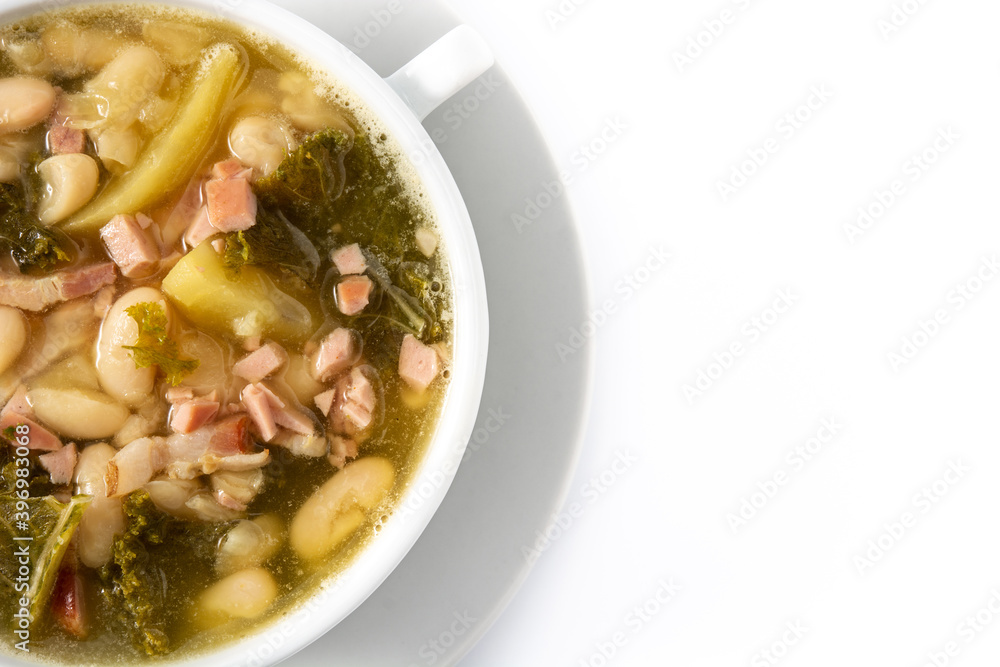 Creamy Tuscan soup in bowl isolated on white background. Top view. Copy space Creamy Tuscan soup in bowl isolated on white background. Top view. Copy space