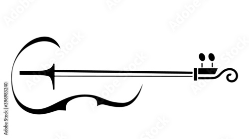 Outline silhouette of violin, classical musical instrument, vector illustration, stringed instrument