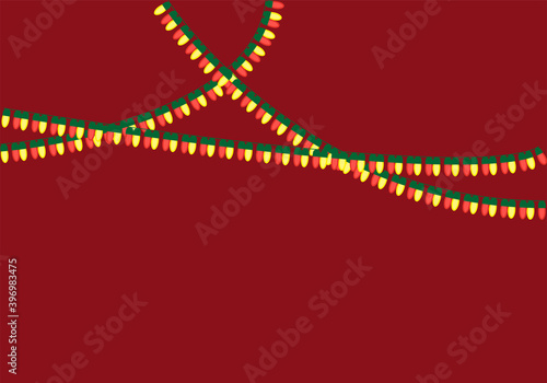 Luces de navidad rojo y amarillas en fondo rojo.