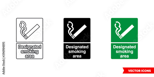 Designated smoking area sign icon of 3 types color, black and white, outline. Isolated vector sign symbol.