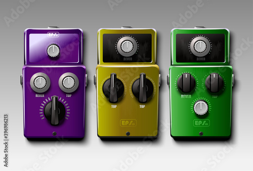 Realistic guitar effects pedals. Vector.