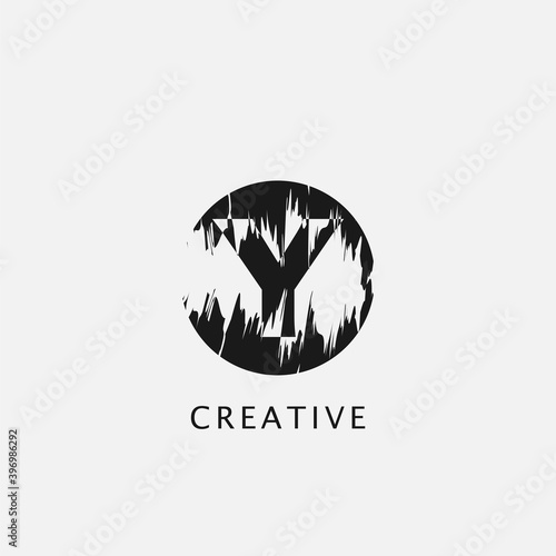 Y Circle Brush Stroke Letter Logo design. Monogram Black Paint Logo Letter Icon with Elegant circle brush shape Vector Design
