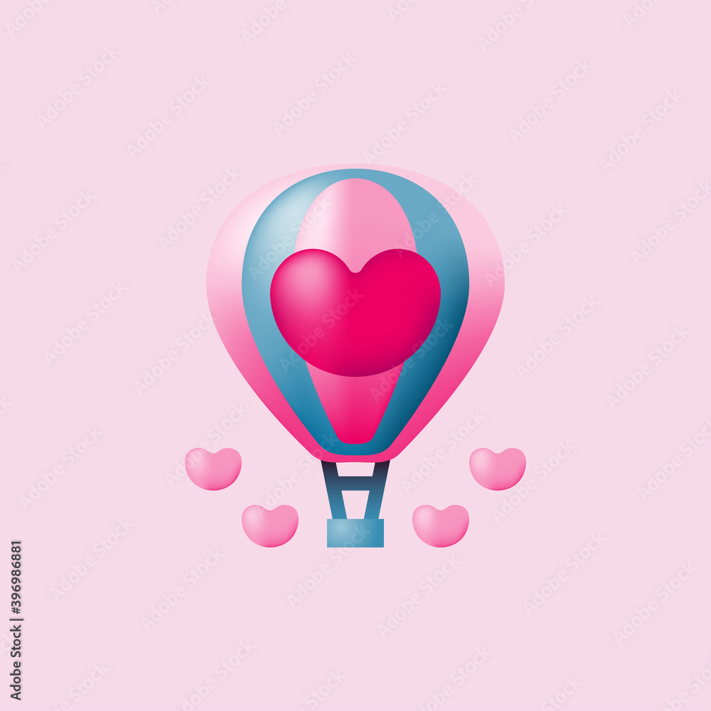 Valentine Hot Air Balloon With Heart Shaped Symbol In The Middle