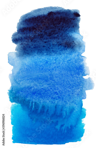 Abstract watercolor banner. Bright hand drawn gradient strip background. Wet blue paint brush strokes, smear, splashes wallpaper. Colorful design template