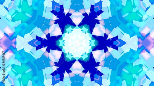  青と水色の万華鏡、美しい幾何学模様 [別Verあり]