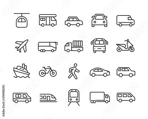 Transportation Icons. Editable Stroke. Vector Graphic