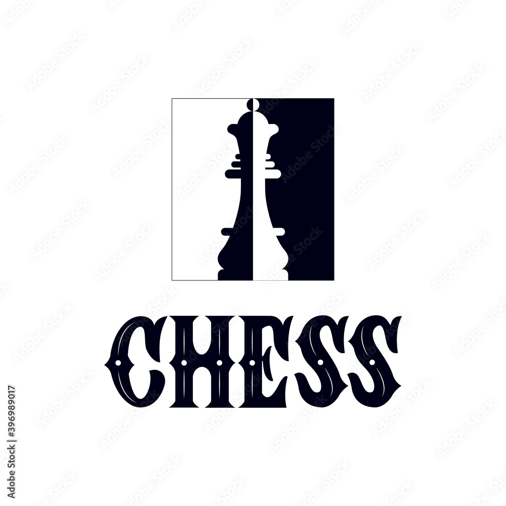 Chess logo with illustration of rook on white background. Game sport concept. Vector.