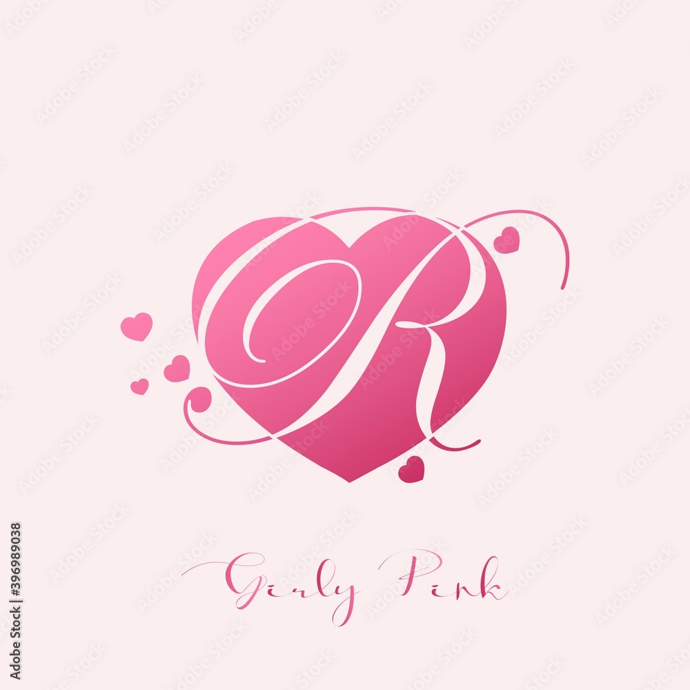 Initial Letter R Logo Icon Girly Pink Love. Vector design concept pink heart love with letter logo.