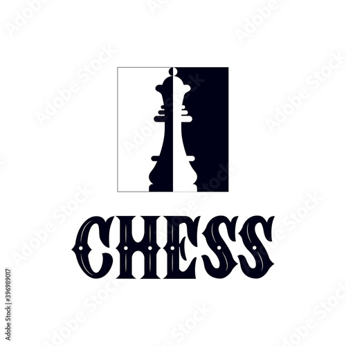 Chess logo with illustration of rook on white background. Game sport concept. Vector.