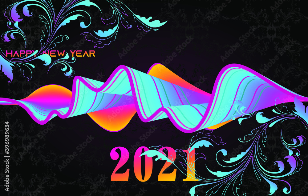 Obraz premium 2021 HAPPY NEW YEAR script text hand lettering. Design template Celebration typography poster, banner or greeting card for Merry Christmas and happy new year. Vector Illustration