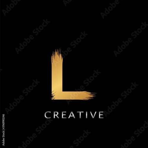 Golden L Brush Stroke Logo design. Golden Paint Logo Letter Icon with Elegant brush shape Vector Design.