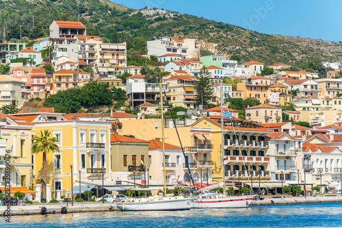 Vathy Village street view in Samos Island. Samos Island is populer tourist destination in Aegean Sea. © nejdetduzen