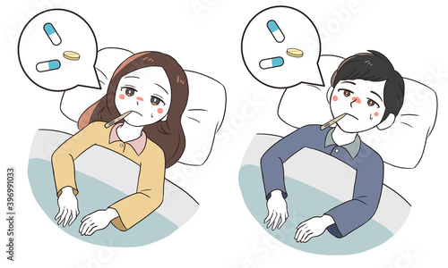 風邪薬を飲んで寝る　電子体温計