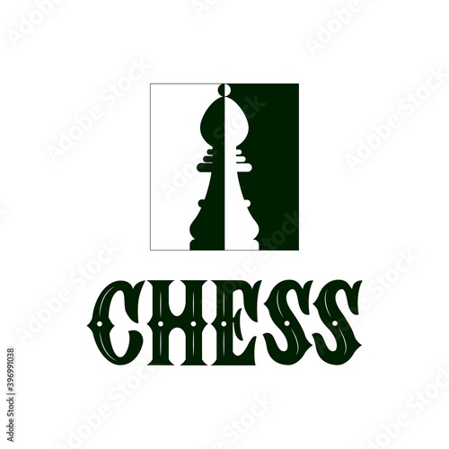 Chess logo with illustration of rook on white background. Game sport concept. Vector.