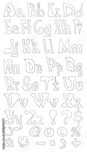 ABC alphabet letters signs symbols lines for decorating booklets, brochures, stands, leaflets, web sites, sites, gadgets, souvenirs, packaging design, invitation, wrapping.