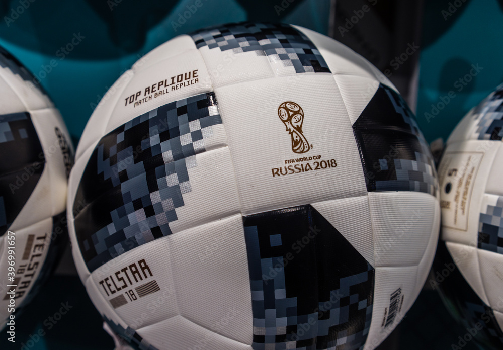 2 July 2018 Moscow, Russia The official ball for the FIFA World Cup 2018 Adidas  Telstar 18 Stock Photo | Adobe Stock