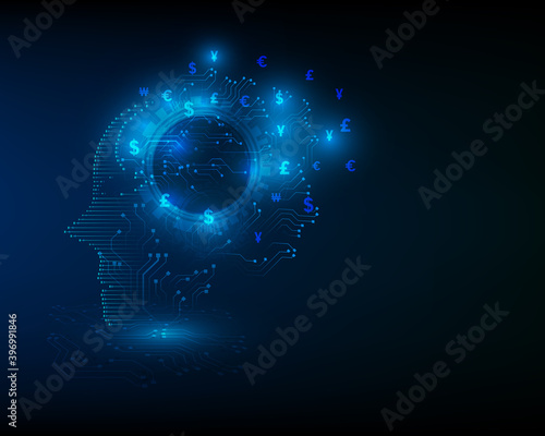Cyber artificial intelligence is used to control systems in business, industrial, mechanical, digital, electrical, electronic and human payments.illustration