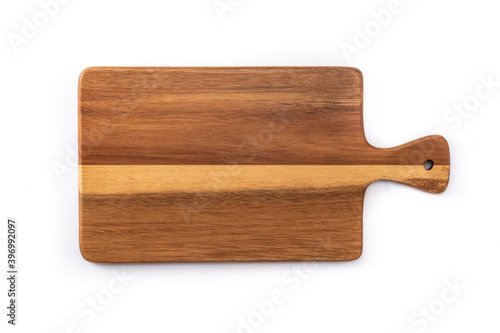 Cutting board mockup isolated on white background. Top view