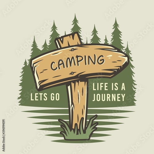 Camp wooden pointer for camping and outdoor travel expedition or t-shirt print