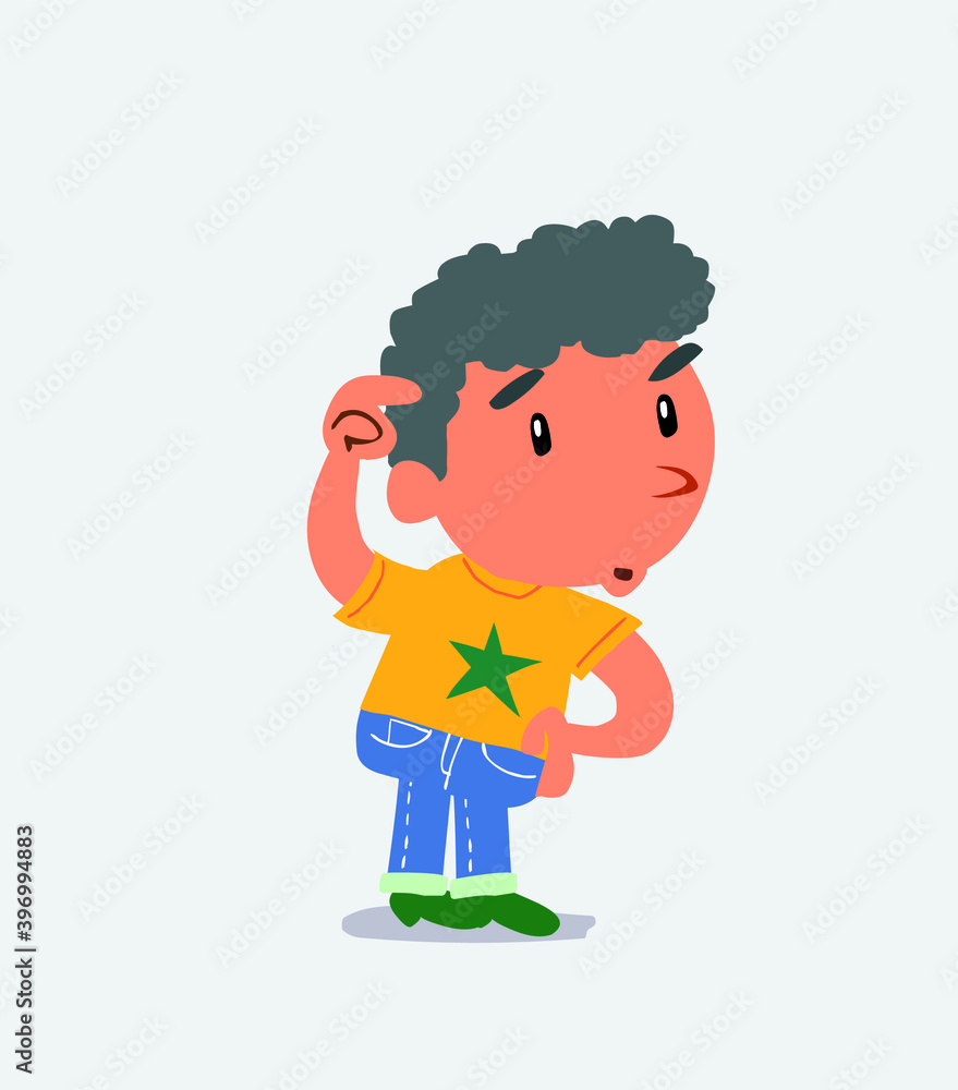funny cartoon character of little boy on jeans doubting funny cartoon character of little boy on jeans doubting