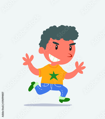 cartoon character of little boy on jeans running very pleased. © David