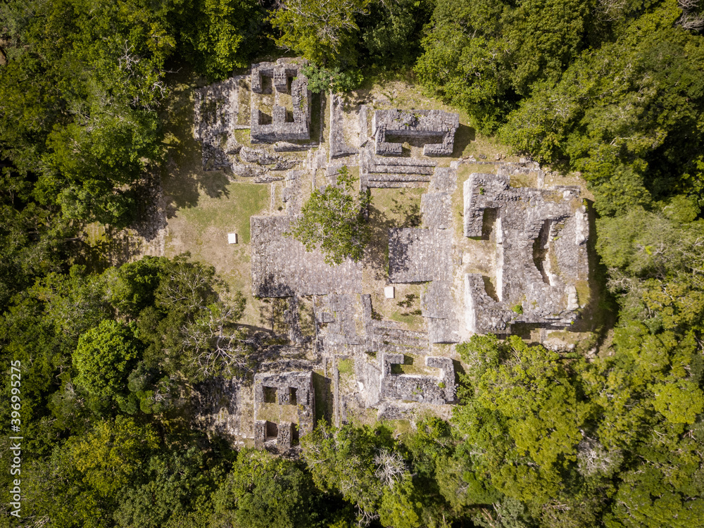 Ariel view of Kinichna pyramid. Mayan archeological site. 