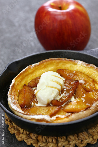 homemade apple dutch baby pancake with icecream, christmas breakfast