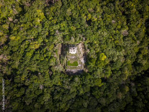 Ariel view of Ichkabal pyramid. Mayan archeological site. Hidden pyramid. Uncovered pyramid.