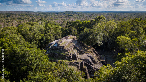 Ariel view of Ichkabal pyramid. Mayan archeological site. Hidden pyramid. Uncovered pyramid.