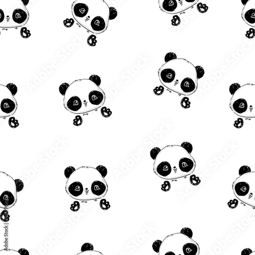 Hand drawn seamless pattern background with cute panda vector