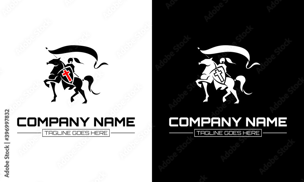 Ilustration vector graphic of A knight on a horse carrying a flag and ...