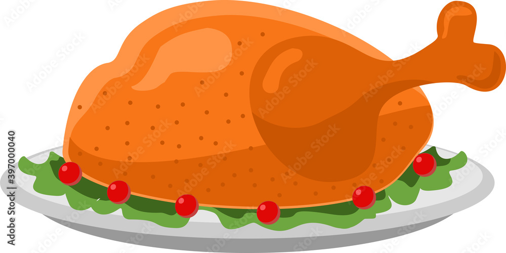 Turkey vector flat icon illustration thanksgiving day on dish. Roasted turkey Turkey vector flat icon illustration thanksgiving day on dish. Roasted turkey