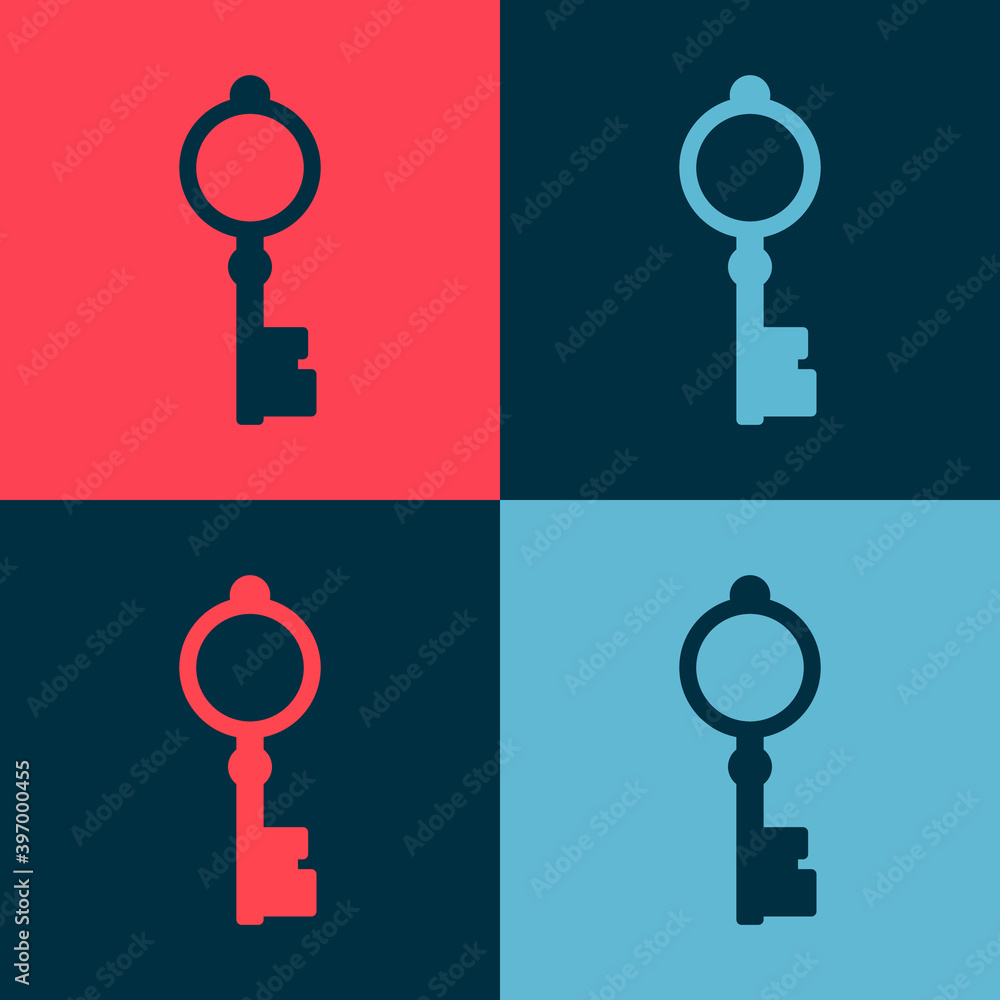 Pop art Old key icon isolated on color background. Vector Illustration. Pop art Old key icon isolated on color background. Vector Illustration.