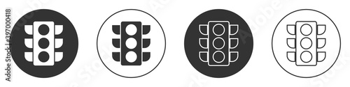 Black Traffic light icon isolated on white background. Circle button. Vector Illustration.