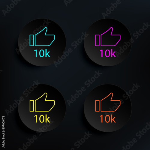 Like 10k dark badge color set icon. Simple thin line, outline vector of web icons for ui and ux, website or mobile application on dark gradient background