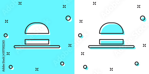 Black line Elegant women hat icon isolated on green and white background. Random dynamic shapes. Vector.